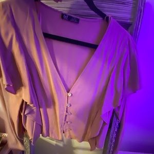 Salmon pink crop blouse
